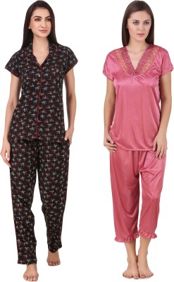 KEOTI Women Printed Pink Shirt & Pyjama set
