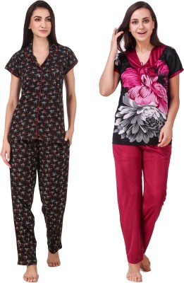 KEOTI Women Printed Maroon Shirt & Pyjama set