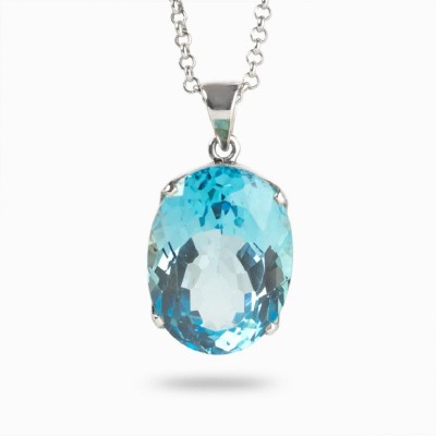 KUNDLI GEMS Blue Topaz Pendant Natural stone Topaz 4.00 carat stone effective & certified stone for unisex Silver Topaz Stone Pendant