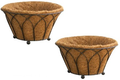 Garden King 14 Inch Coir Floor Basket - Designer Floor Basket With Coir Liner Plant Container Set(Pack of 2, Metal)