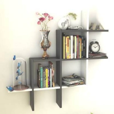 OnlineCraft wooden shelf ( WHITE , BLACK ) NEW PLUS Wooden Wall Shelf(Number of Shelves - 5, Black, White)