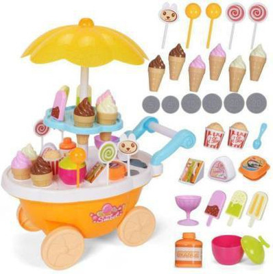 Monash  Plastic Shop-Sweet Cart Battery Operated with Music and LED Lights Ice Cream Trolley Shop