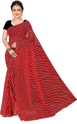 Goripati Fashion Printed, Striped Leheria Silk Blend Saree(Red)