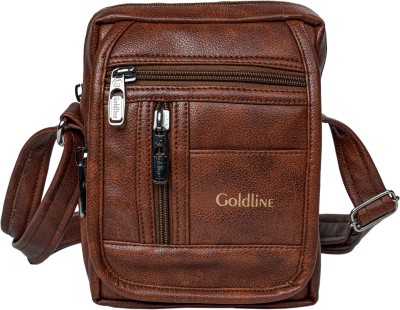 Goldline Tan Sling Bag Fully Lined Leather Sling Messenger Crossbody Bag for Men & Women/Multipurpose 3L High-Capacity Tour/Passport Bag with Shoulder Strap/Travel Side Bag (16 x 8 x 22 cm)