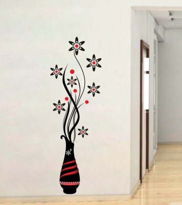 DreamKraft 107 cm Flower Pots' Wall Sticker (Black) Self Adhesive Sticker(Pack of 1)