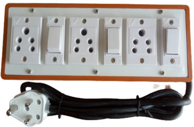 Dev Enterprise Extension Switch Board with Panama Sockets(5A) and Panama Switches(5A) - 2meter(1.5Sq mm 3 core) Long Wire 3  Socket Extension Boards(Brown, White, 2 m)
