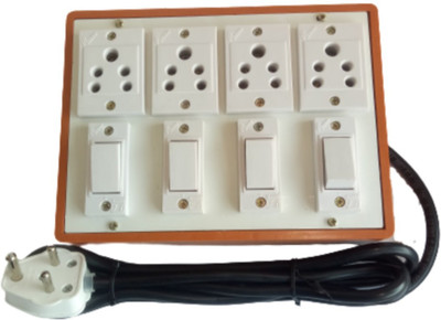 Dev Enterprise Brown PVC Extension Board | Long Copper Wire With 6AMP 3 PIN & Anchor Switch’s 4  Socket Extension Boards(Brown, White, 2 m)