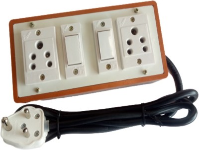 Dev Enterprise (2+2) Extension Switch Board with 2 Panama Sockets(5A) and 2 Panama Switches(5A)-2Mtr(1.5sq mm 3 core) Long Wire 2  Socket Extension Boards(Brown, White, 2 m)