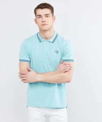 MAX Solid Men Polo Neck Blue T-Shirt