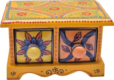 hc the crafts Wooden Ceramic Side 2 Drawer Box yellow drower jewellery Vanity Box(Yellow)