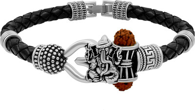 NAKABH Leather Silver Bracelet