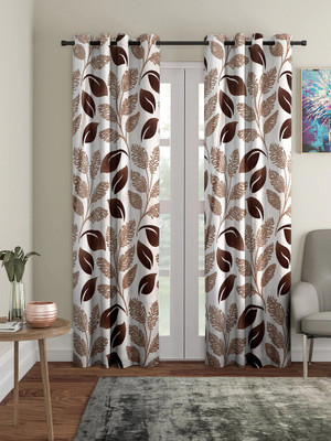 Flipkart SmartBuy 210 cm (7 ft) Door Polyester Semi Transparent Curtain (Pack Of 2)(Brown, Printed)