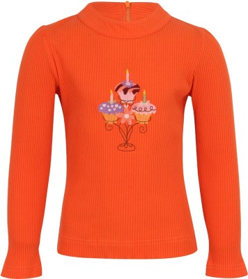 Cutecumber Girls Casual Polyester Full Sleeve Top(Orange, Pack of 1)