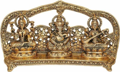 SBBCO Laxmi Ganesh Saraswati Idol Gold Plated Showpiece Statute, for House Decorative Showpiece  -  12 cm(Metal, Gold)