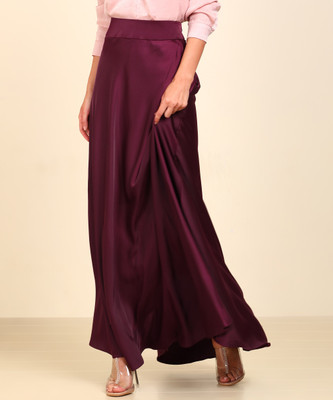AND Solid Women Flared Purple Skirt