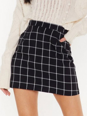 BECK Checkered Women Straight Black Skirt