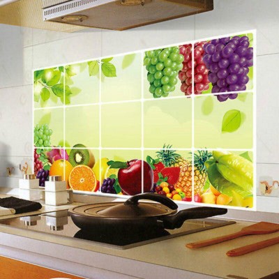 KAAF Wall Sticker (60cmx90cm) Kitchen Oil Proof Decal Sticker Heat-Resistant Waterproof Tile Wall Self-Adhesive Stickers (Fruit Garden) Large Kitchen Sticker (60cmx90cm) Oil Proof Wall Protector Temperature Resistant Vinyl sheet(Pack of 1)