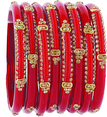 Zulka Get Your Traditions Glass Zircon Bangle Set(Pack of 8)