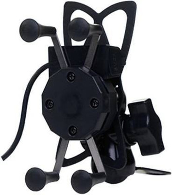 Tdoc 360 Degrees Mobile Holder with Adjustable Handlebar & Mirror Adjustable Mount for CBR Motorcycle with USB Charging Point Bike Mobile Holder(Black)