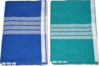 IXORA 70 TC Cotton Single Solid Flat Bedsheet(Pack of 2, BLUE & GREEN)