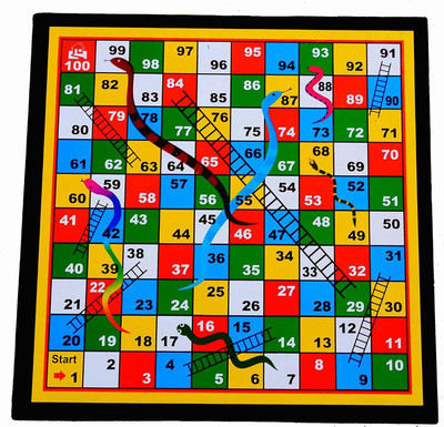 Spocco Wooden Board 12-12 Ludo Snakes & Ladders (Snakes & Ladders)) Party & Fun Board Game