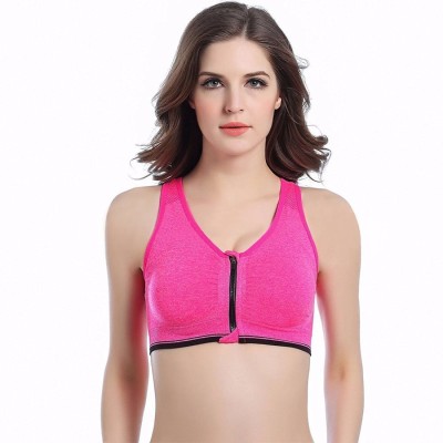 PLUMBURY Padded Seamless Frontzip Sports Bra Women Sports Lightly Padded Bra(Pink)