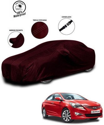 SEBONGO Car Cover For Hyundai Fluidic Verna 4S (With Mirror Pockets)(Red)