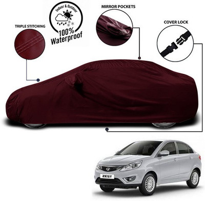 SEBONGO Car Cover For Tata Zest (With Mirror Pockets)(Red)