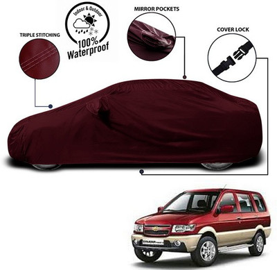 ANTHUB Car Cover For Chevrolet Tavera (With Mirror Pockets)(Red)
