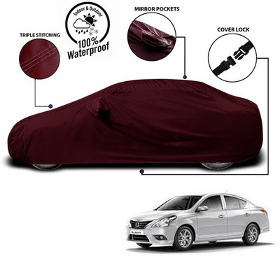 SEBONGO Car Cover For Nissan Sunny (With Mirror Pockets)(Red)