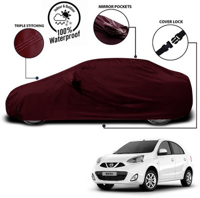 SEBONGO Car Cover For Nissan Micra Active (With Mirror Pockets)(Red)