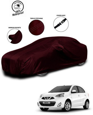 ANTHUB Car Cover For Nissan Micra Active (With Mirror Pockets)(Red)