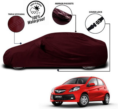 ANTHUB Car Cover For Honda Brio (With Mirror Pockets)(Red)