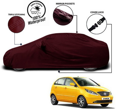 SEBONGO Car Cover For Tata Vista Tech (With Mirror Pockets)(Red)