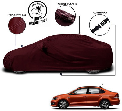 SEBONGO Car Cover For Volkswagen Vento (With Mirror Pockets)(Red)