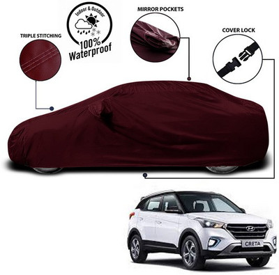 SEBONGO Car Cover For Hyundai Creta (With Mirror Pockets)(Red)