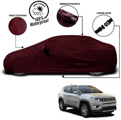 SEBONGO Car Cover For Jeep Compass (With Mirror Pockets)(Red)