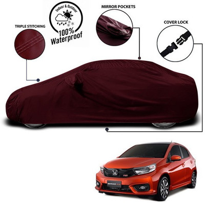 SEBONGO Car Cover For Honda Brio (With Mirror Pockets)(Red)