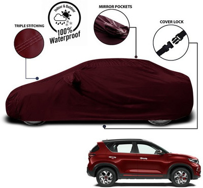 ANTHUB Car Cover For Kia Sonet (With Mirror Pockets)(Red)