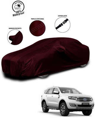 SEBONGO Car Cover For Ford Endeavour (With Mirror Pockets)(Red)