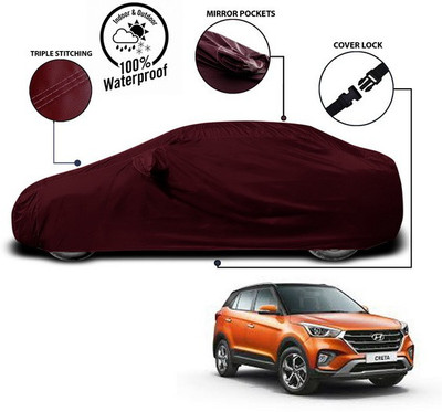 SEBONGO Car Cover For Hyundai Creta (With Mirror Pockets)(Red)