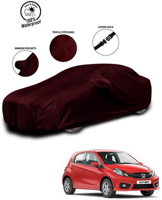 ANTHUB Car Cover For Honda Brio (With Mirror Pockets)(Red)