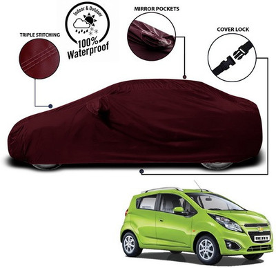 ANTHUB Car Cover For Chevrolet Beat (With Mirror Pockets)(Red)