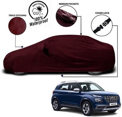 SEBONGO Car Cover For Hyundai Venue (With Mirror Pockets)(Red)