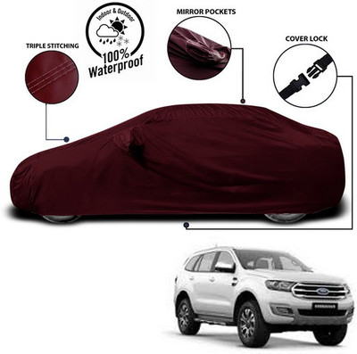 SEBONGO Car Cover For Ford Endeavour (With Mirror Pockets)(Red)