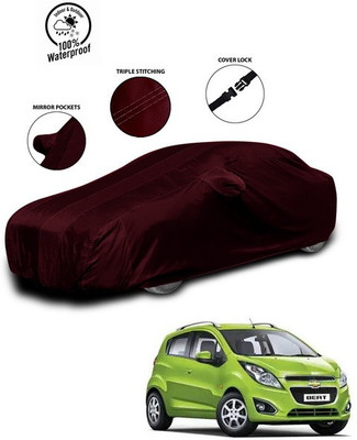 SEBONGO Car Cover For Chevrolet Beat (With Mirror Pockets)(Red)