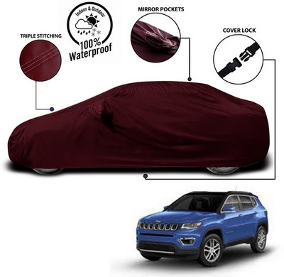 SEBONGO Car Cover For Jeep Compass (With Mirror Pockets)(Red)