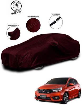 SEBONGO Car Cover For Honda Brio (With Mirror Pockets)(Red)