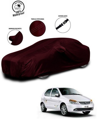 SEBONGO Car Cover For Tata Indica eV2 (With Mirror Pockets)(Red)