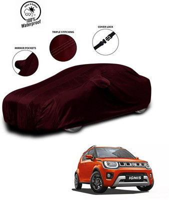 ANTHUB Car Cover For Maruti Suzuki Ignis (With Mirror Pockets)(Red)